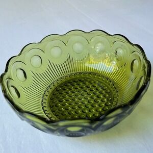 Vintage Bartlett Collins 4.25” Green Manhattan Bulls Eye Scalloped Serving Bowl